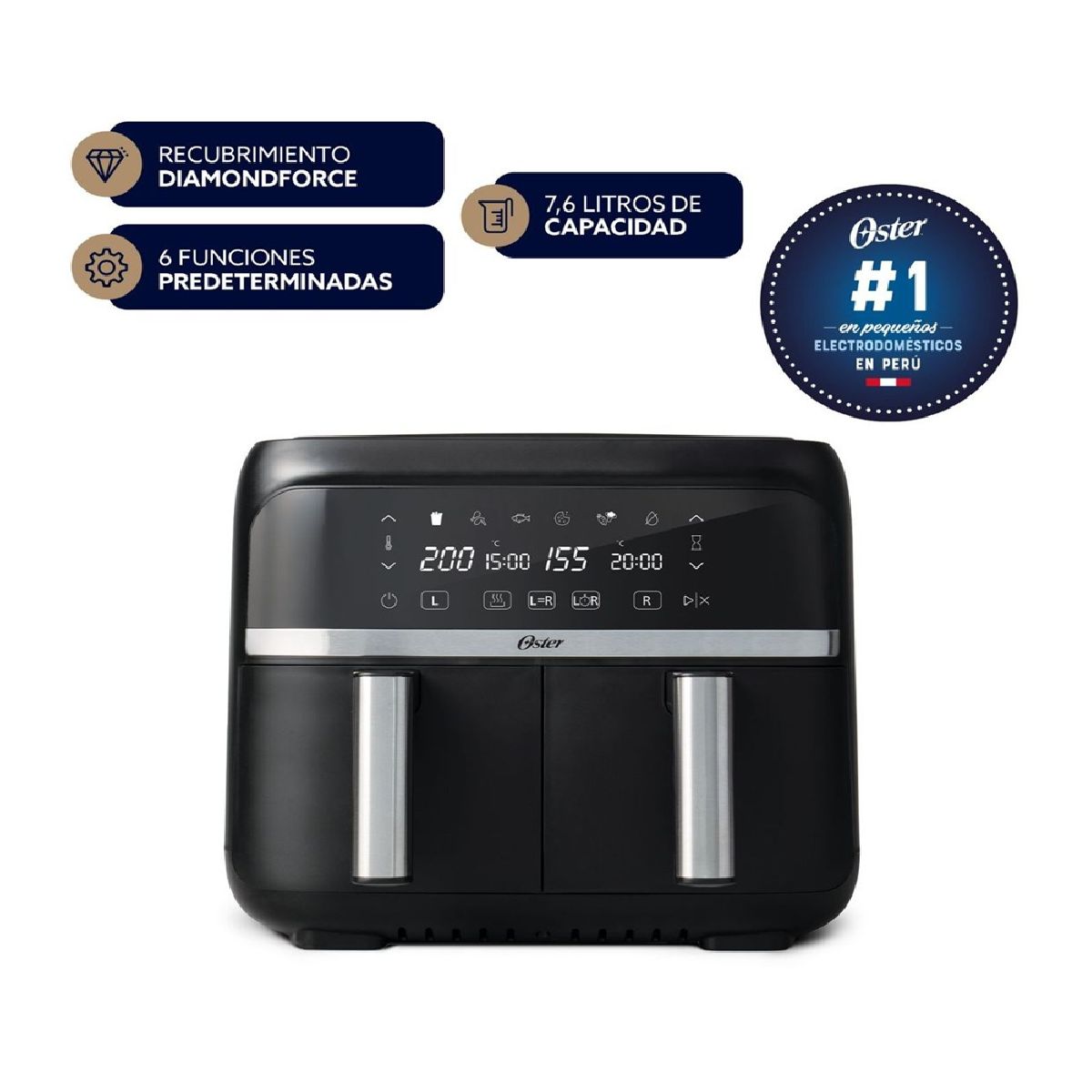 OSTER - FREIDORA DE AIRE DUAL OSTER CON RECUBRIMIENTO ANTIADHERENTE DIAMONDFORCE CKSTAF7MCDDF