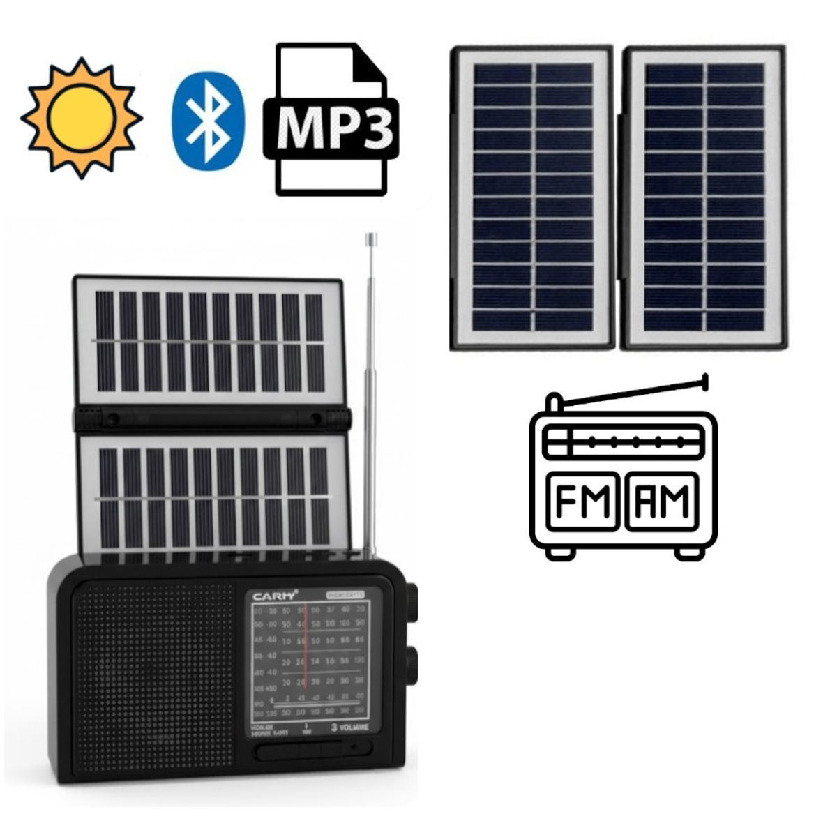 GENERICO - Radio Solar Portátil Doble Panel Abatible Panel Solar Batería Incluida 18650