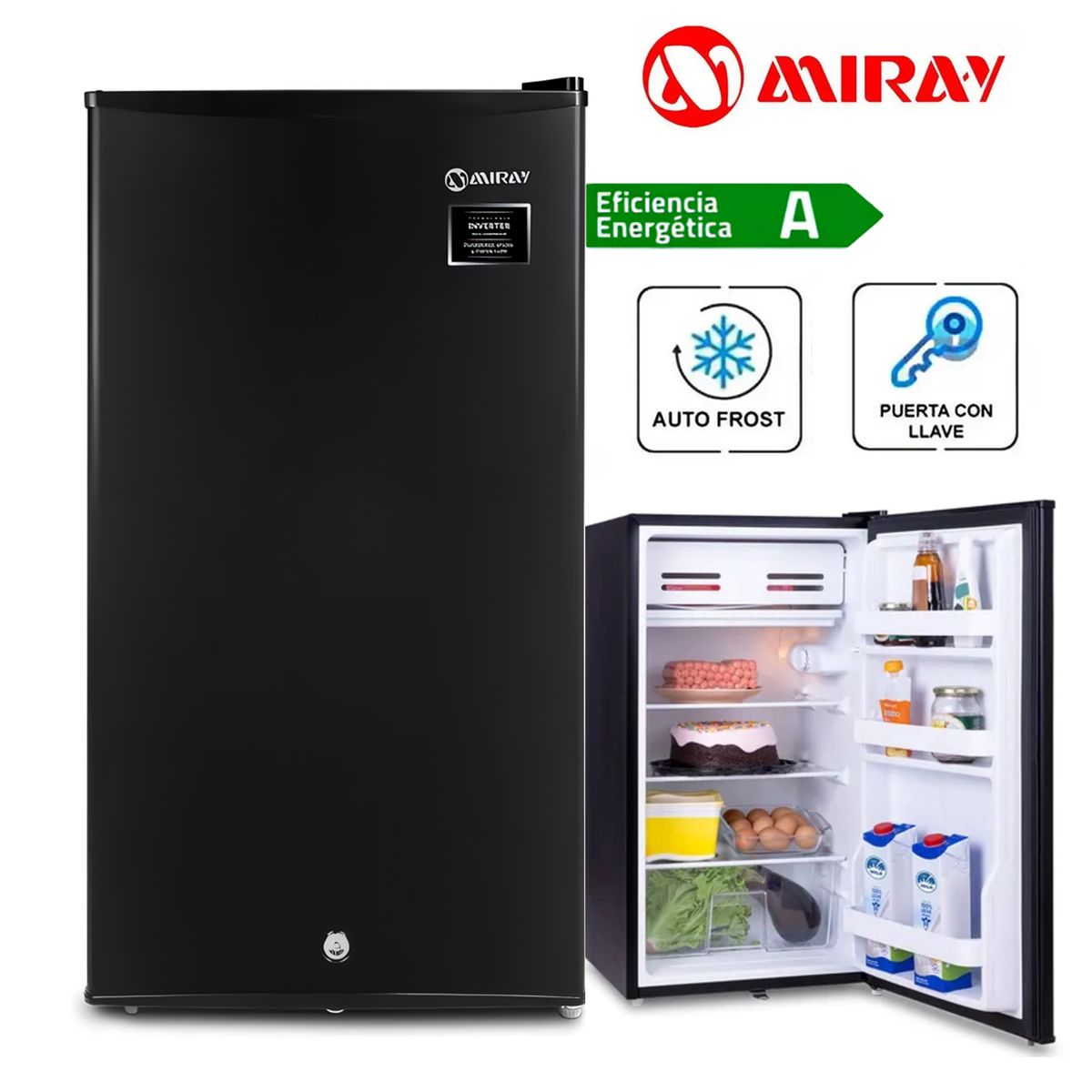 MIRAY - Frigobar-Refrigeradora Miray RM-93M con Llave Negro 93 L