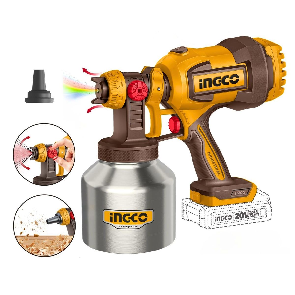 INGCO - Pistola para pintar vaso de aluminio 20v Ingco