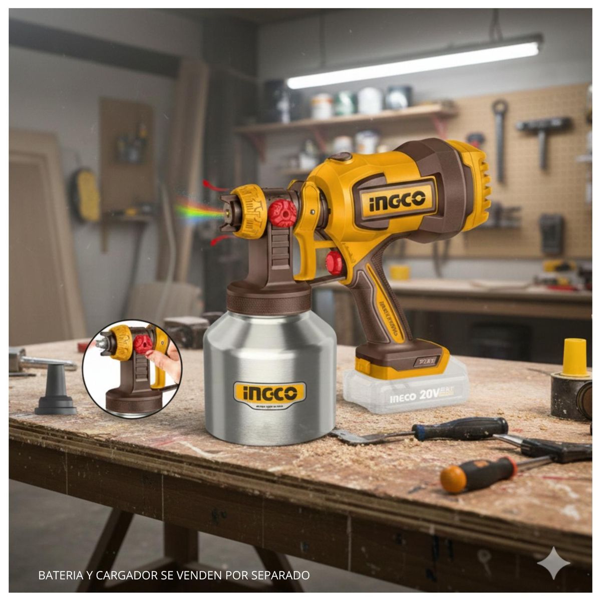 INGCO - Pistola para pintar vaso de aluminio 20v Ingco