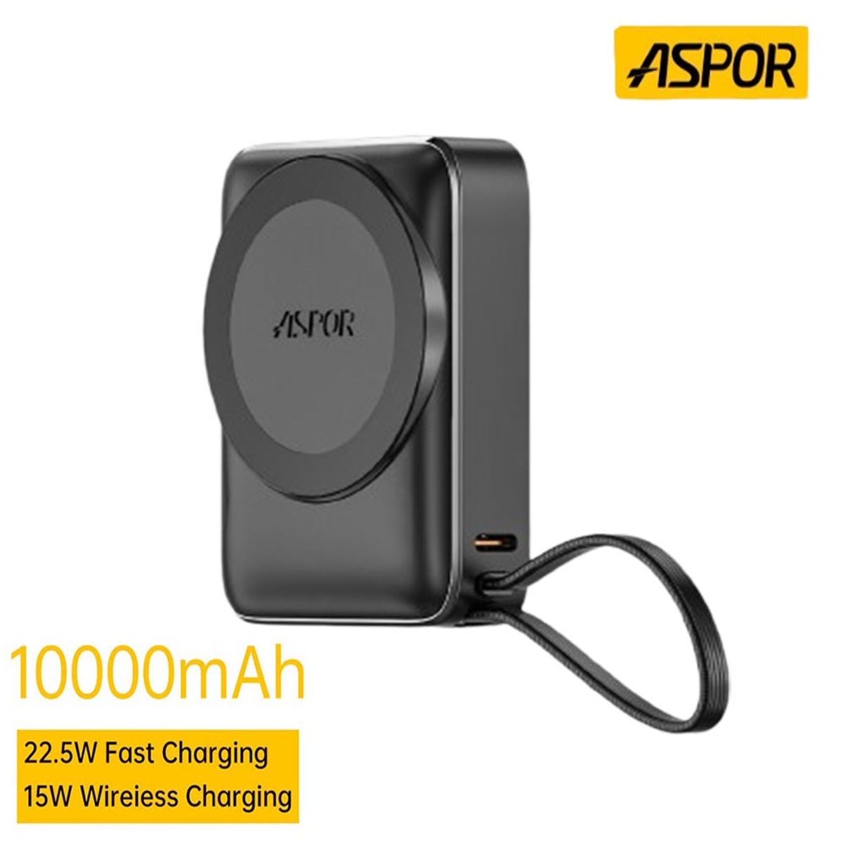 MN ELECTRONICS - Batería Externa Cargador Portátil ASPOR 10 000 mAh Negro A313 Carga Rápida Inalámbrica