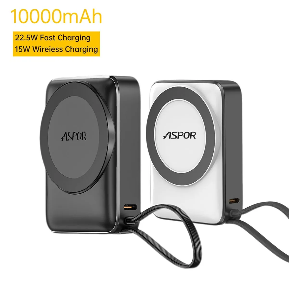 MN ELECTRONICS - Batería Externa Cargador Portátil ASPOR 10 000 mAh Negro A313 Carga Rápida Inalámbrica