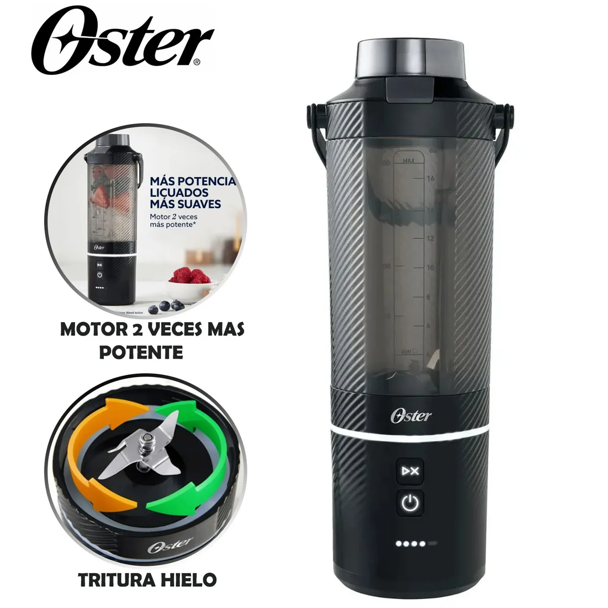OSTER - Licuadora Portátil Oster GoMAX, 590 ml , para Smoothies, Negro, BLSTGFP-B20