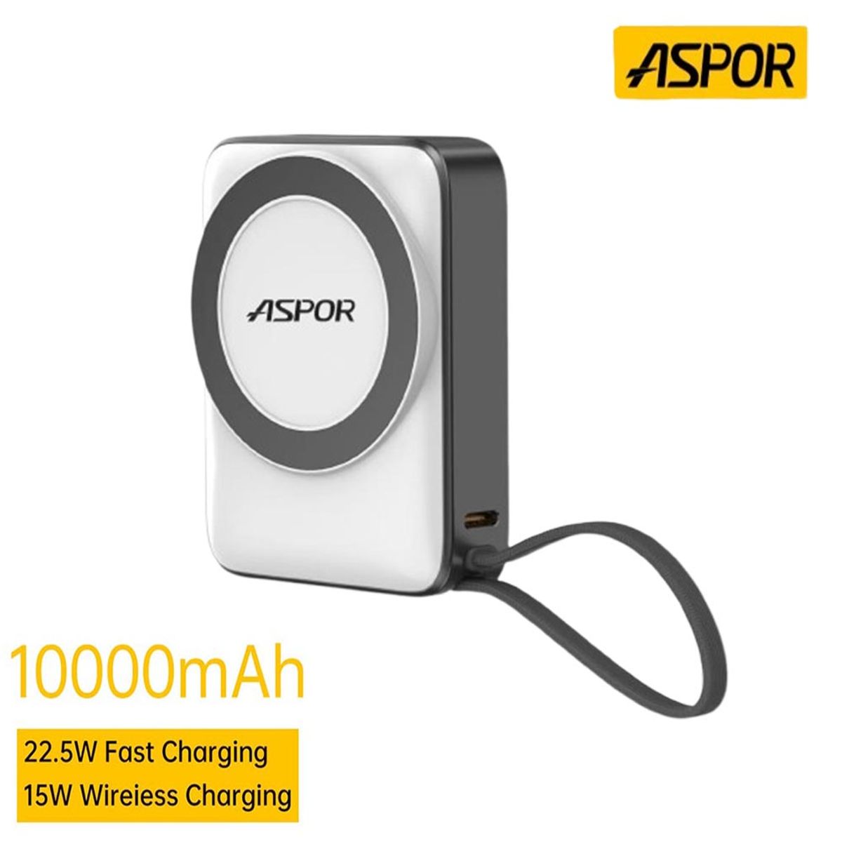 MN ELECTRONICS - Batería Externa Cargador Portátil ASPOR 10 000 mAh Blanco A313 Carga Rápida Inalámbrica