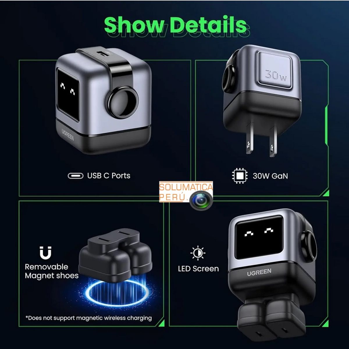 OEM - Cargador Ugreen 30w PD Robot Gan Fast -  3A Tipo C Alta Calidad