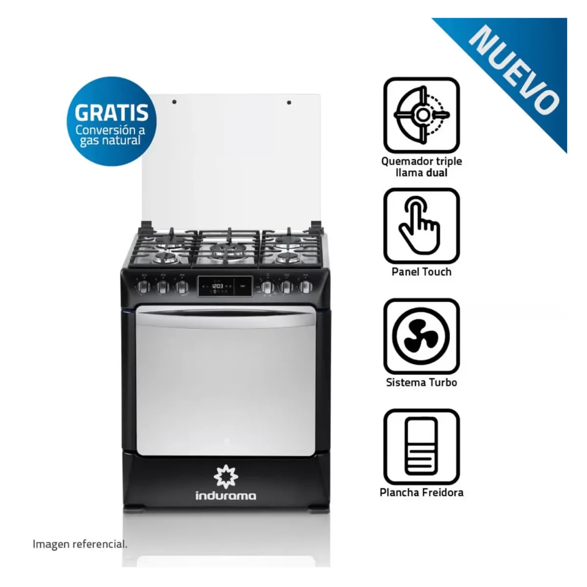 INDURAMA - Cocina a Gas Indurama 5 hornillas NIZA ZAFIRO Negro