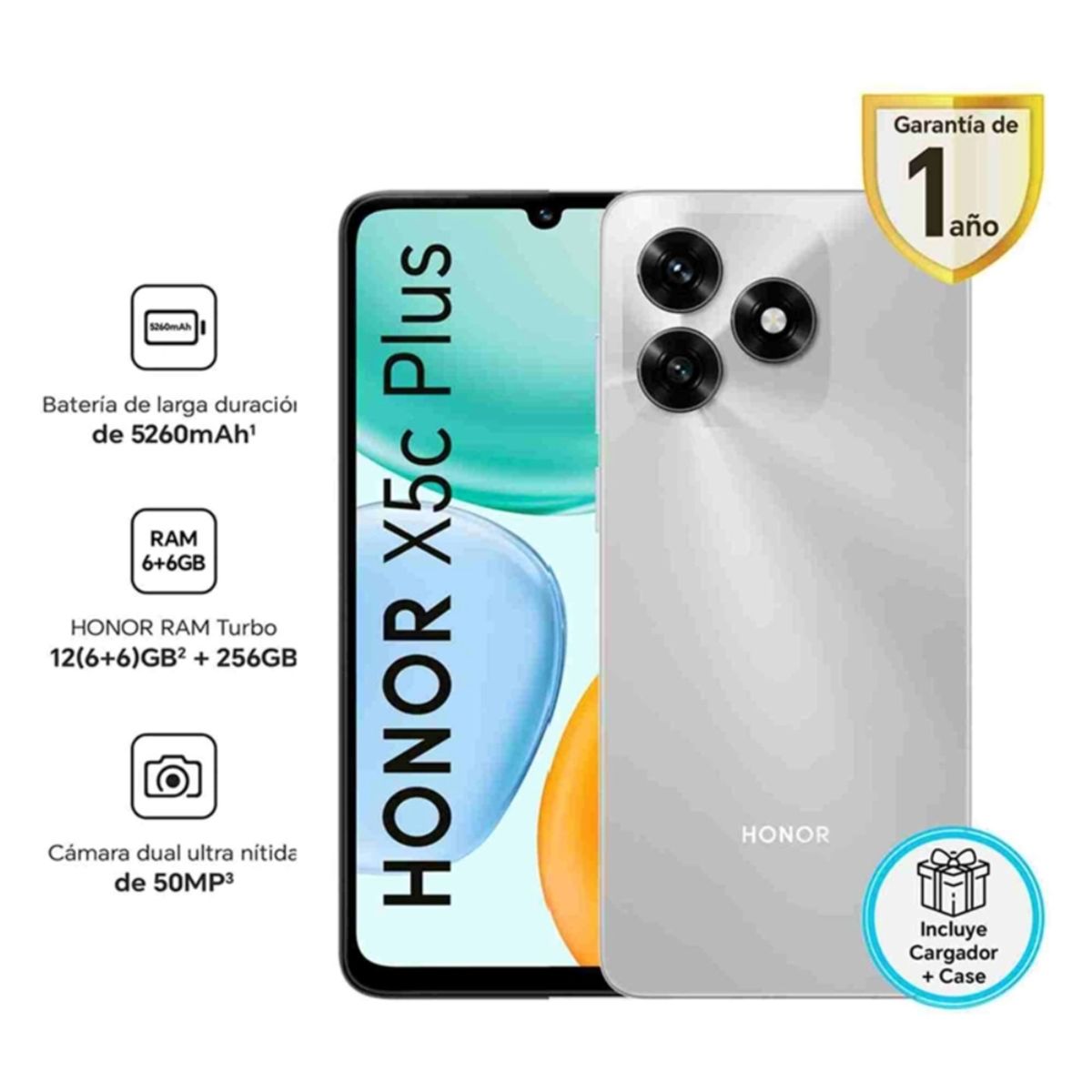 HONOR - Celular Honor X5C Plus 6.74"  Pulg. 6GB RAM 256GB MagicOS 9.0 - Plata Meteoro