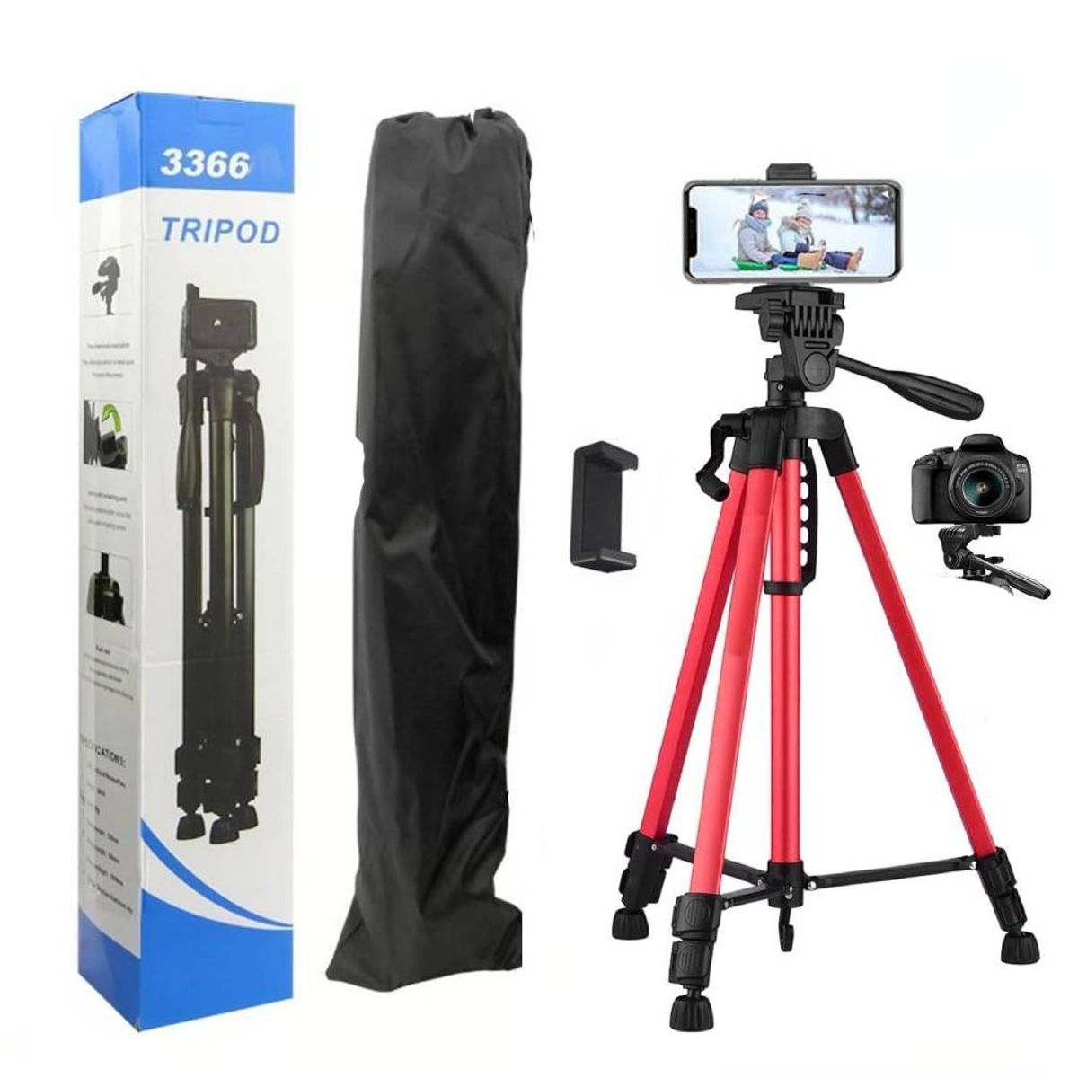 GENERICO - Trípode para Celular Cámara 140 cm Profesional Rojo 360°