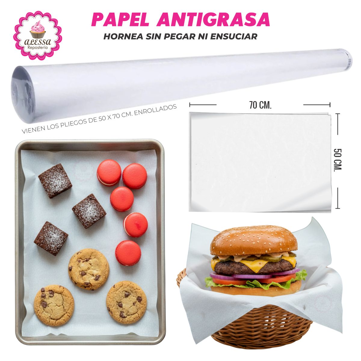 200 pliegos de Papel Antigrasa 50 x 70 cm. para Repostería Panadería, marca GENERICO - Foto Principal