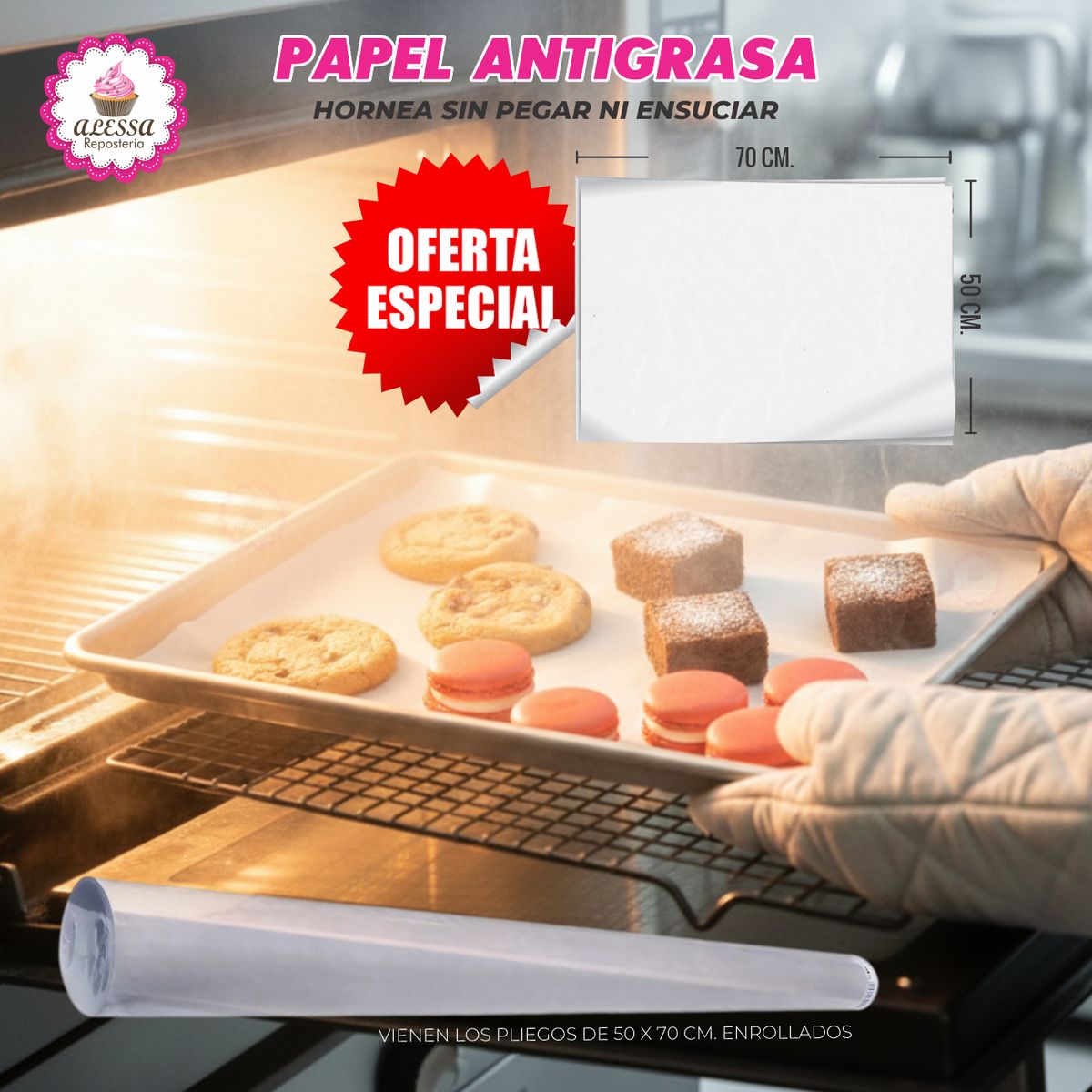 200 pliegos de Papel Antigrasa 50 x 70 cm. para Repostería Panadería, marca GENERICO - Foto 2