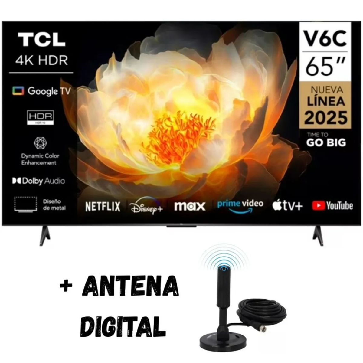 TCL - Televisor 65'' UHD 4K TCL Google TV Smart TV 65V6C 2025 + ANT DIGITAL
