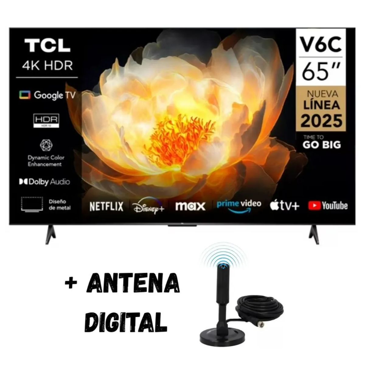 TCL - Televisor 65'' UHD 4K TCL Google TV Smart TV 65V6C 2025 + ANT DIGITAL