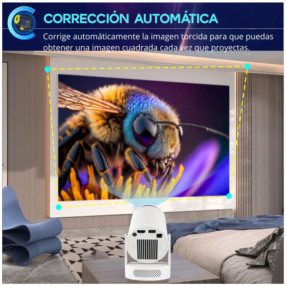 SEISA - Proyector Portátil Smart Android Full HD 180° con WiFi 6 Bluetooth y Control Remoto HY300 Ultra