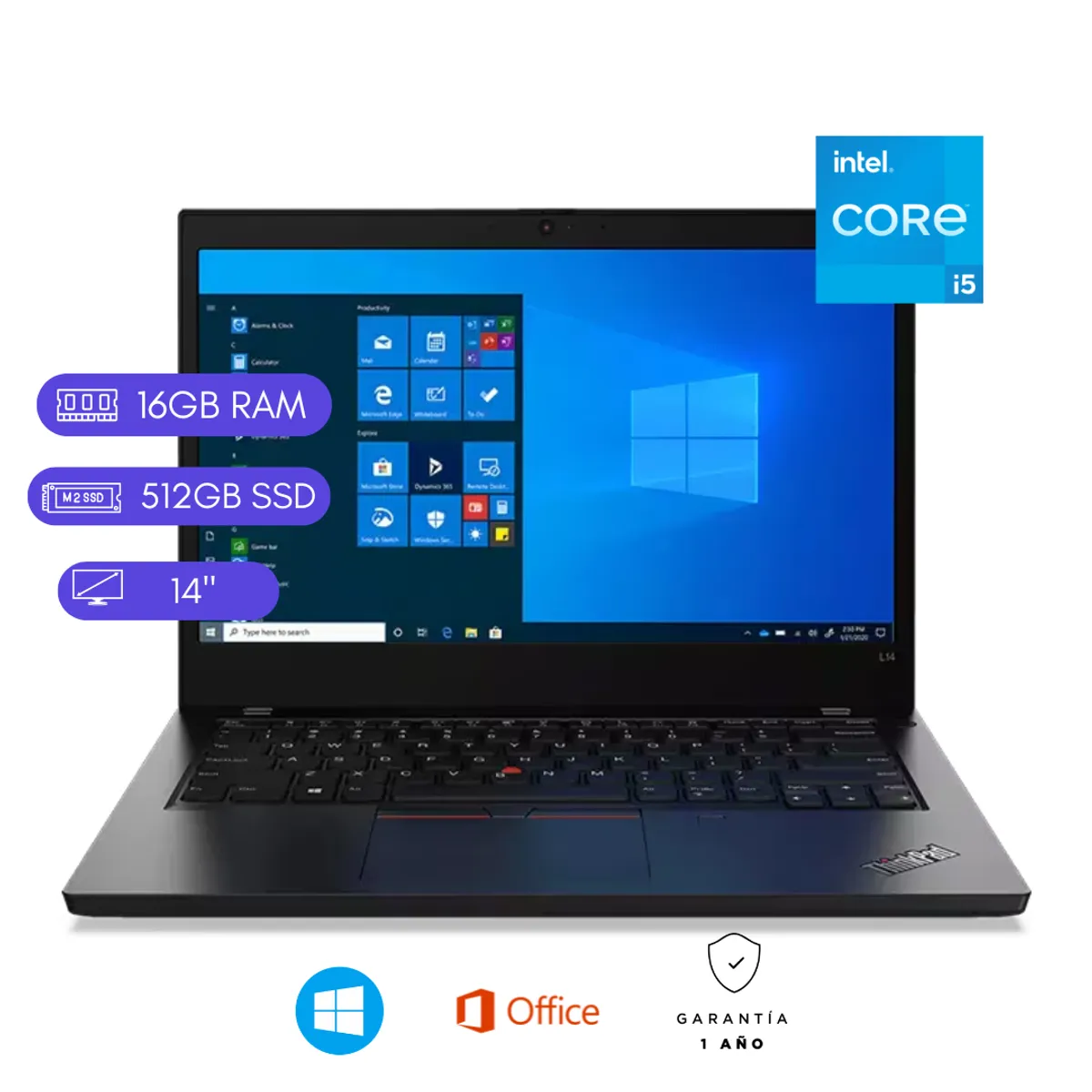 LENOVO - Laptop Reacondicionada Lenovo Thinkpad L14 -Core i5 10ma - 16GB RAM - 512GB SSD - Negro