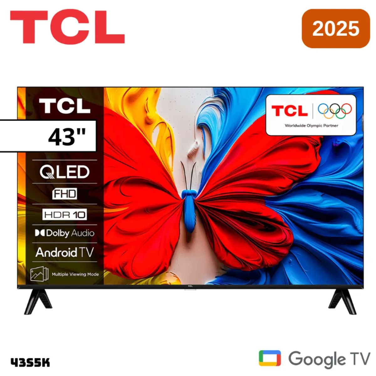 TCL - TELEVISOR TCL 43 QLED SMART TV GOOGLE TV FHD 2025 - 43S5K