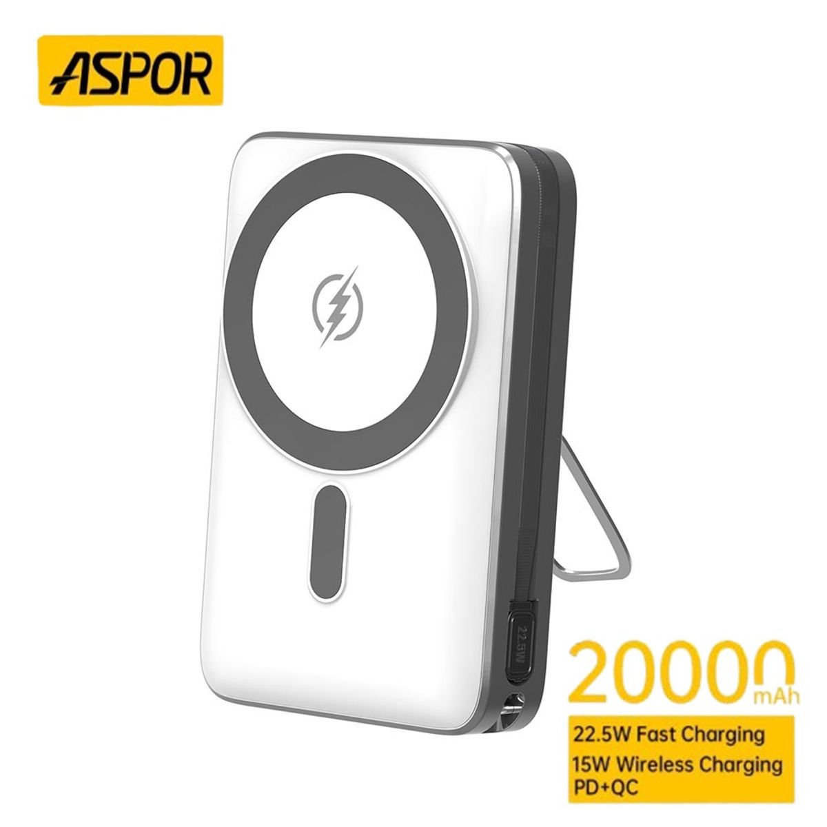 MN ELECTRONICS - Batería Externa Cargador Portátil ASPOR 20,000 mAh Blanco A386 Carga Rápida Inalámbrica