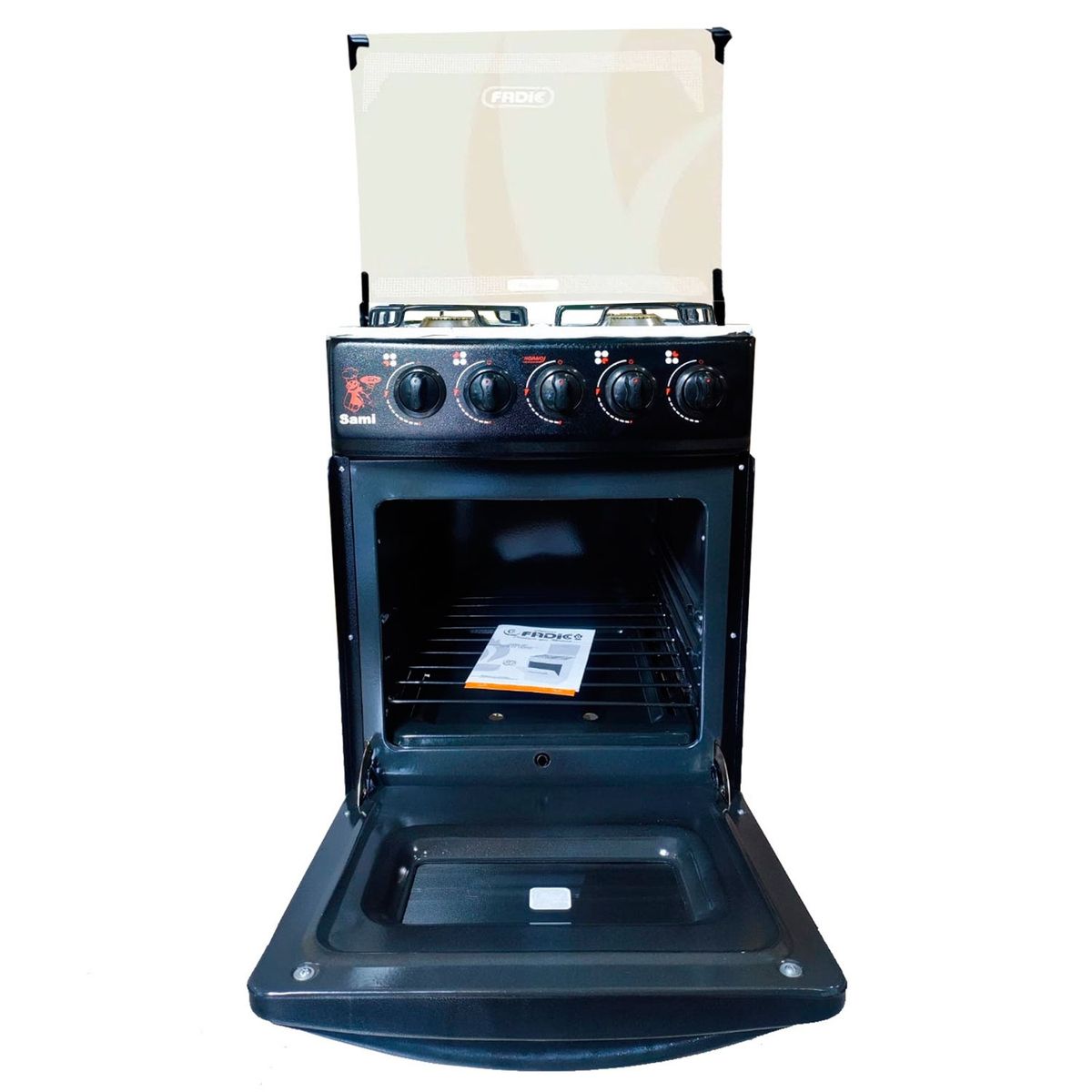FADIC - Cocina Fadic con tapa de vidrio y horno sami 4h Negro  +Protector