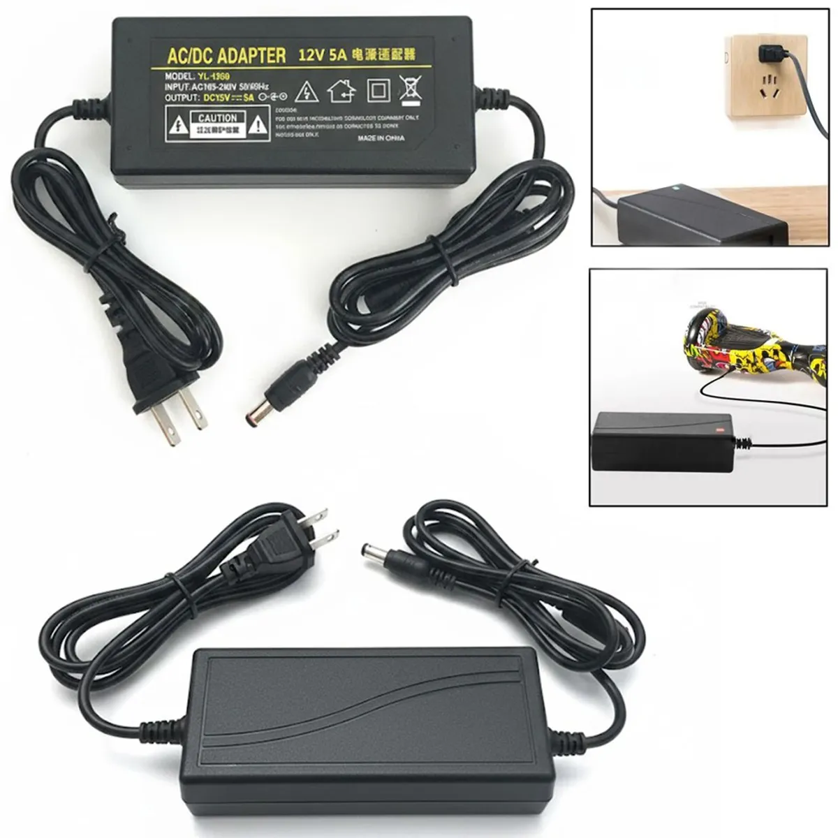 Adaptador de corriente  Fuente de Poder 12V 5A con conector 5.5×2.5 mm, marca GENERICO - Foto Principal