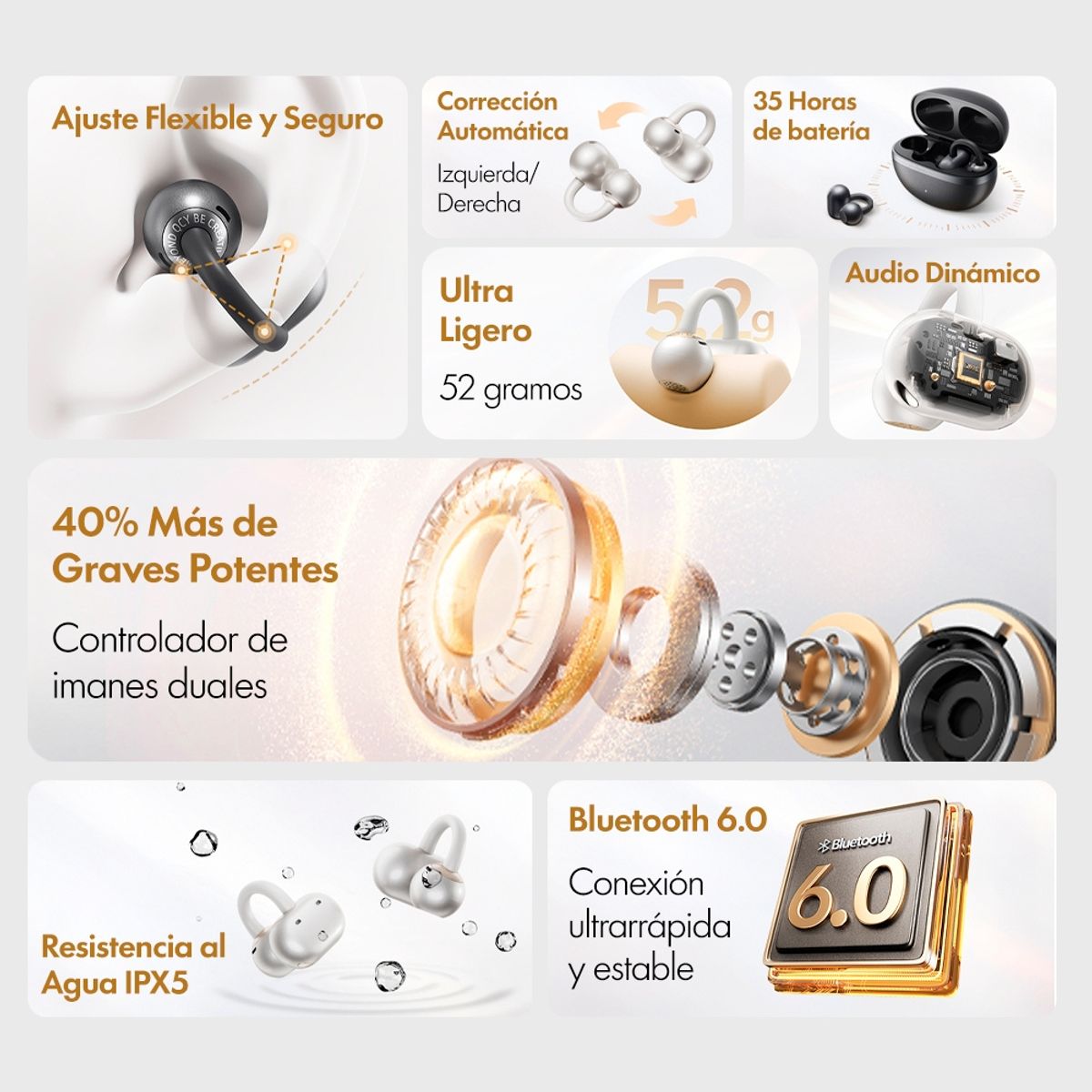 QCY - Auriculares Inalámbricos QCY Crossky C50 Clip-ear Bluetooth 6.0