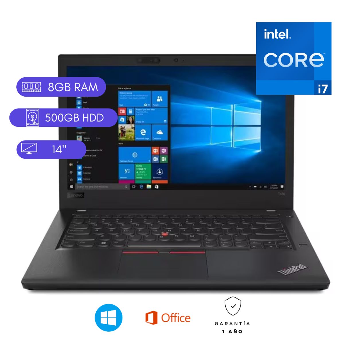LENOVO - LAPTOP REACONDICIONADO LENOVO THINKPAD T480 CORE I7 8VA/ 8GB RAM/ 500 HDD/ 14"