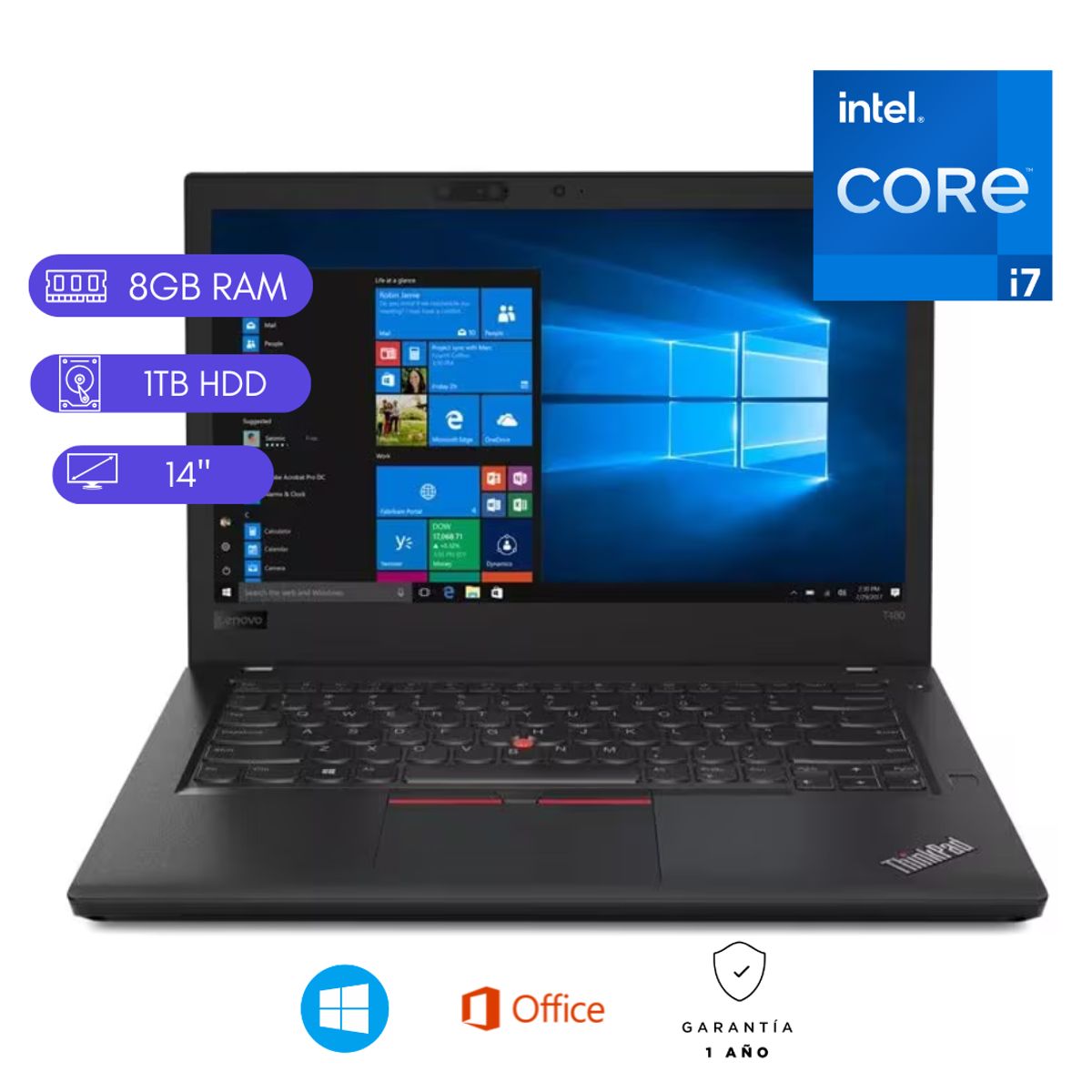 LENOVO - LAPTOP REACONDICIONADO LENOVO THINKPAD T480 CORE I7 8VA 8GB RAM 1TB HDD 14