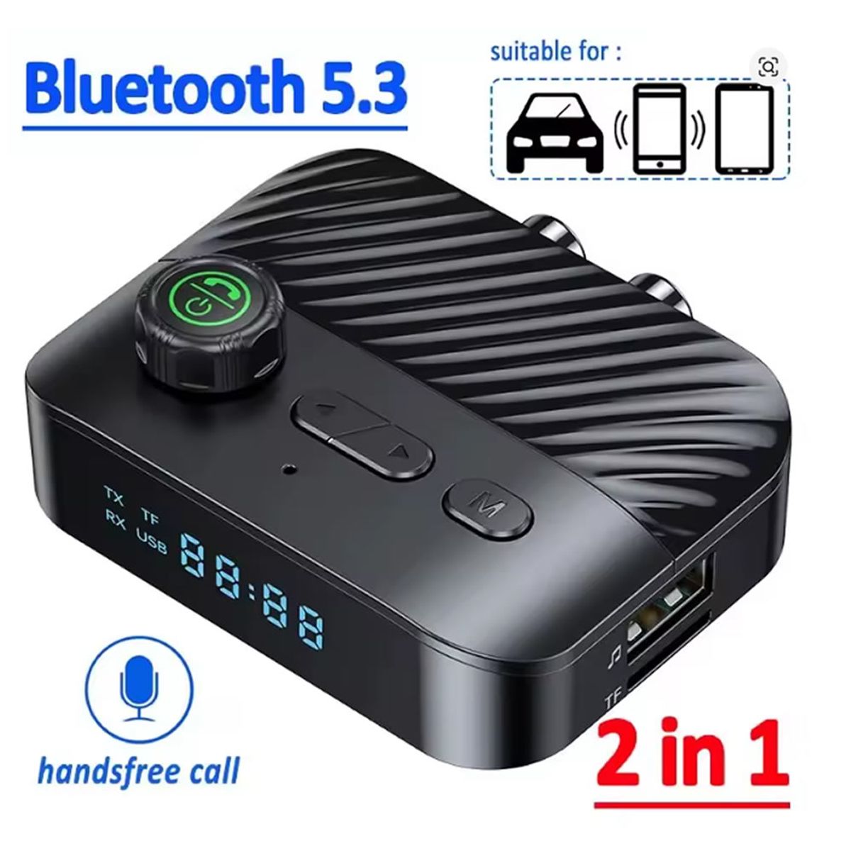 Transmisor y receptor Bluetooth BT5.3, disco U estéreo LED de 3,5 MM, conector AUX RCA, marca GENERICO - Foto Principal
