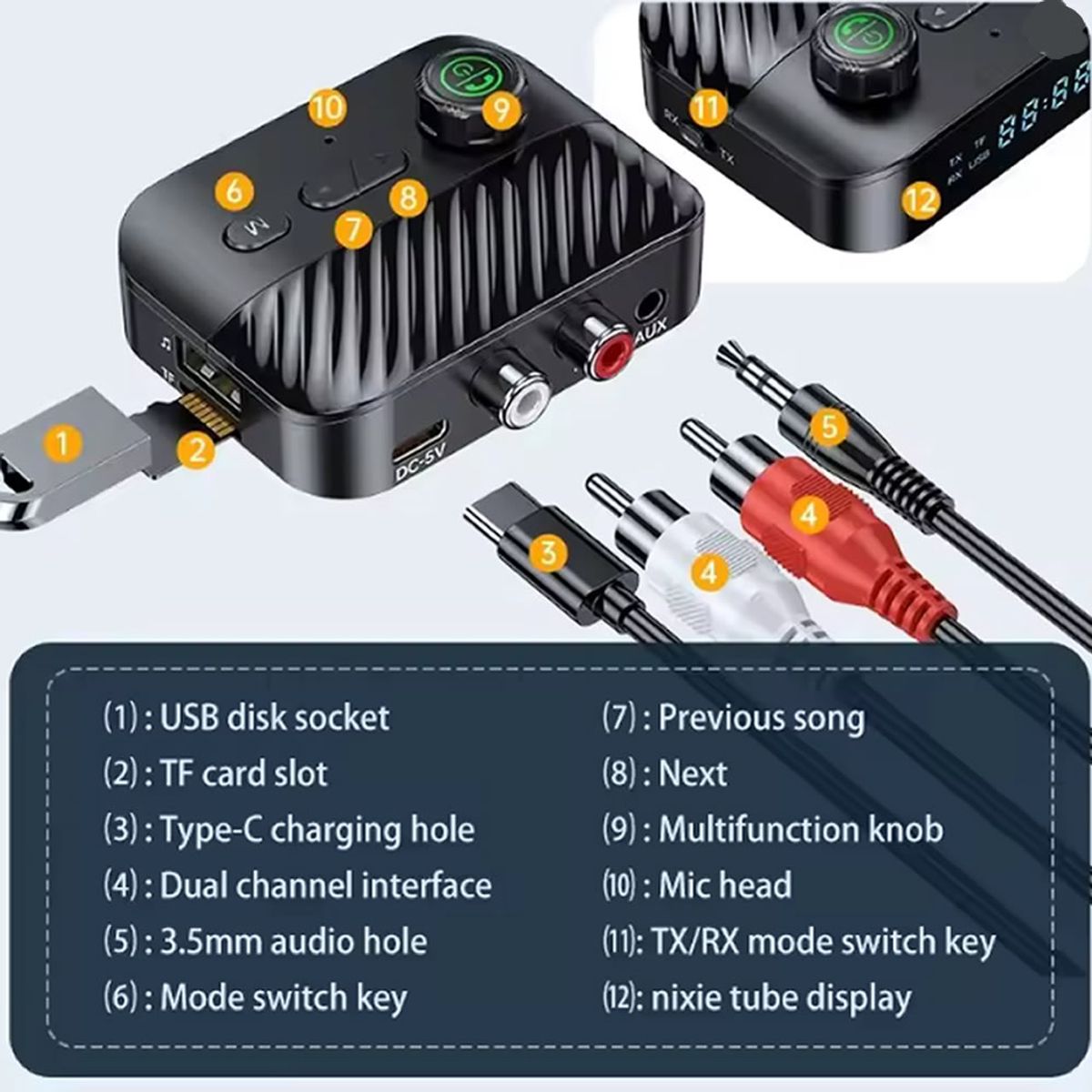 Transmisor y receptor Bluetooth BT5.3, disco U estéreo LED de 3,5 MM, conector AUX RCA, marca GENERICO - Foto 2