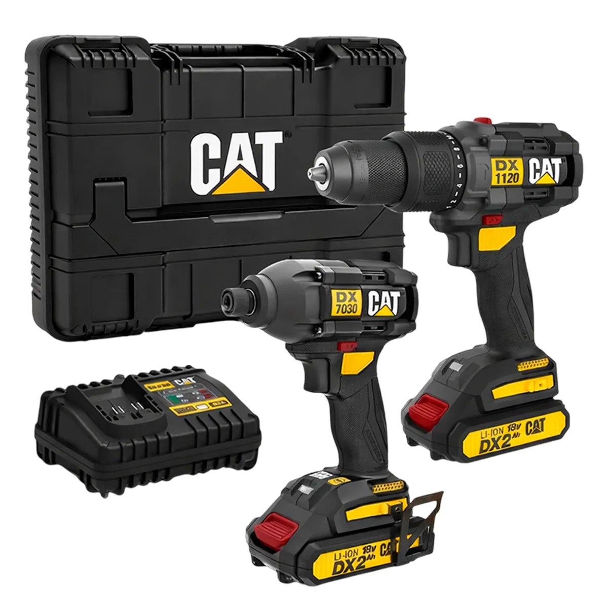 CAT - Combo 18V Taladro Percutor 1  /  2'' + Atornillador de Impacto 1  /  4'' CAT DXK201 Brushless