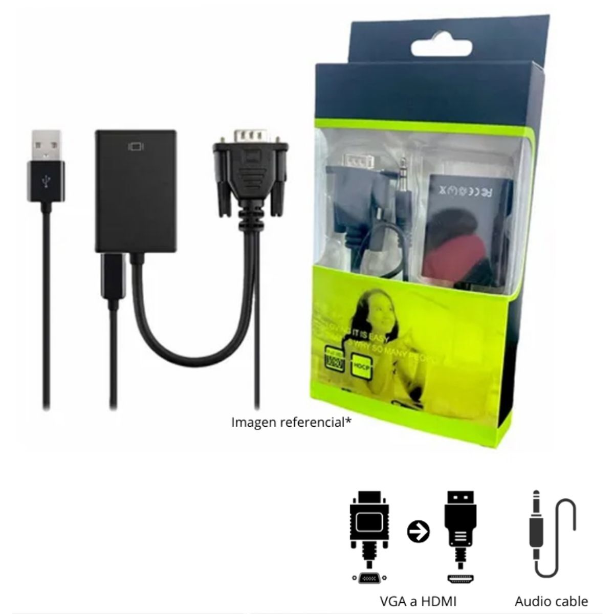 GENERICO - ADAPTADOR DE VGA A HDMI - CONECTESE A MONITORES HDMI