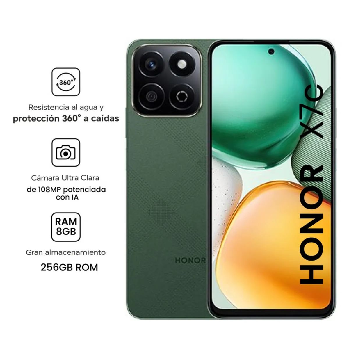 Celular Honor X7C 6.77"  Pulg. 8GB RAM 256GB RAM MagicOS 8.0 - Verde foresta, marca HONOR - Foto 2