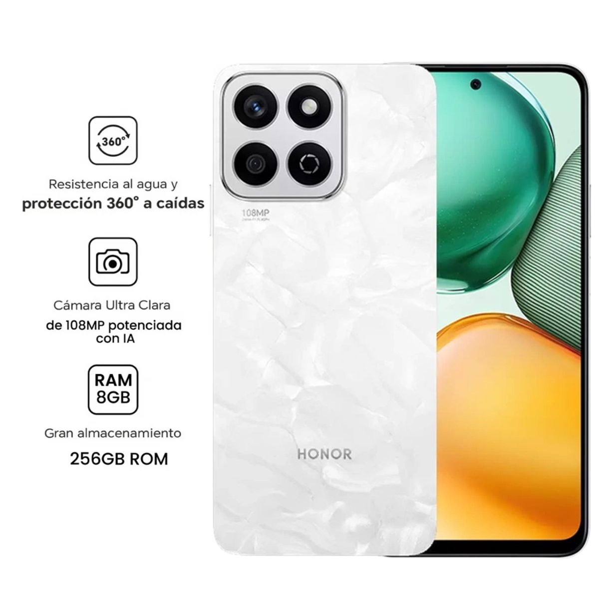 HONOR - Celular Honor X7C 6.77"  Pulg. 8GB RAM 256GB RAM MagicOS 8.0 - Blanco lunar