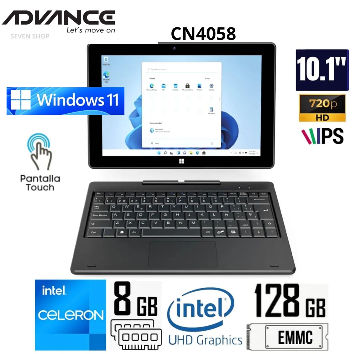 ADVANCE - Notebook 2 en 1 Advance CN4058 10.1 Pulg Celeron N4020 1.10 GHz, 8GB RAM 128GB touch