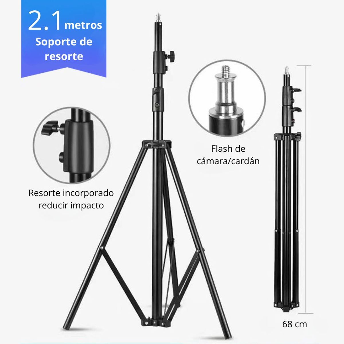 GENERICO - Trípode para Cámara y Celular 2.1 Metros de Aluminio Ajustable con Tornillo 1/4 para Iluminación