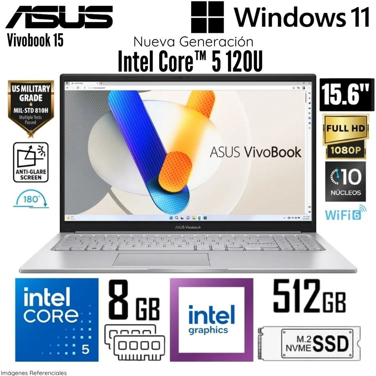 ASUS - Laptop Asus Vivobook 15 X1504VA-NJ686W Intel Core 5 120U 8GB RAM 512GB SSD 15.6" FHD - Silver