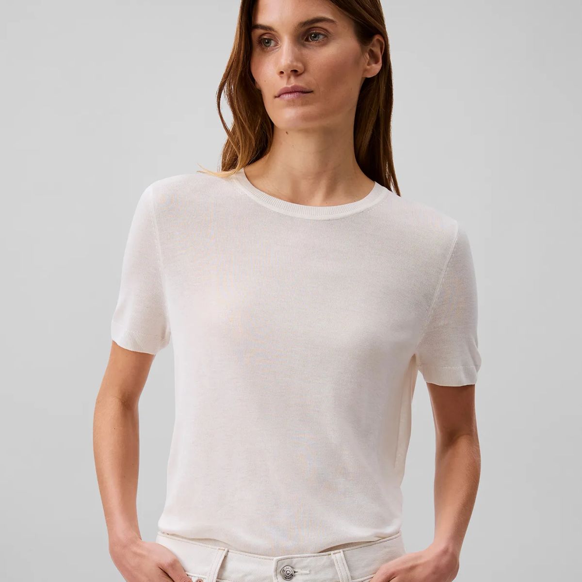 CALVIN KLEIN - SWEATER FINE GAUGE VISCOSE SS SWEATER CK