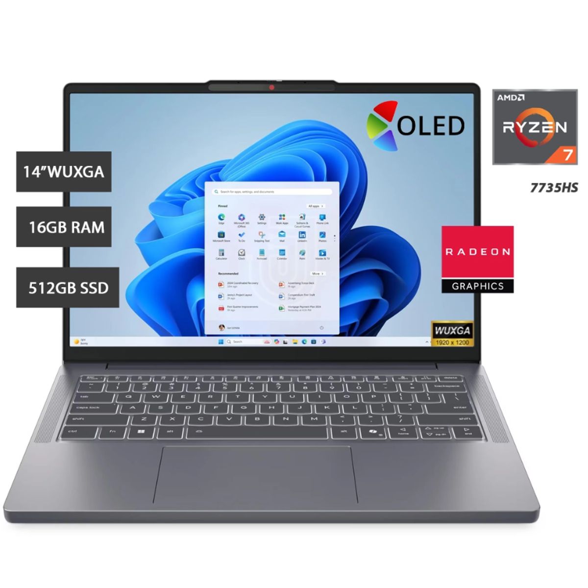 LENOVO - LAPTOP LENOVO IDEAPAD SLIM 3 RYZEN 7 7735HS 83K6005DLM RAM 16GB DDR5 SSD 512GB 14" WUXGA OLED