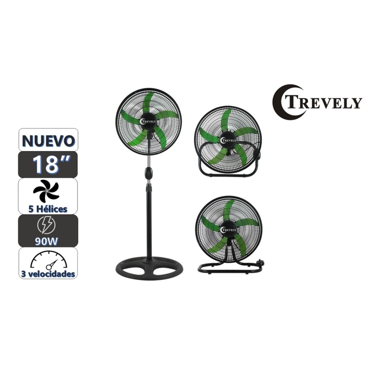TREVELY - Ventilador 3 en 1  18" TREVELY VT-1832 - 90W - verde