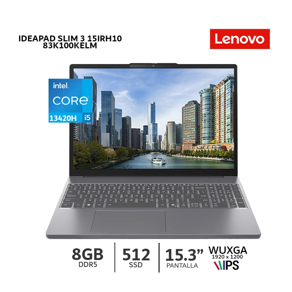 LENOVO - Laptop Lenovo IdeaPad Slim 3 15IRH10 CI5 13420H 8Gb Ram/ 512Gb SSD/ Pantalla15.3 WUXGA-83K100KELM