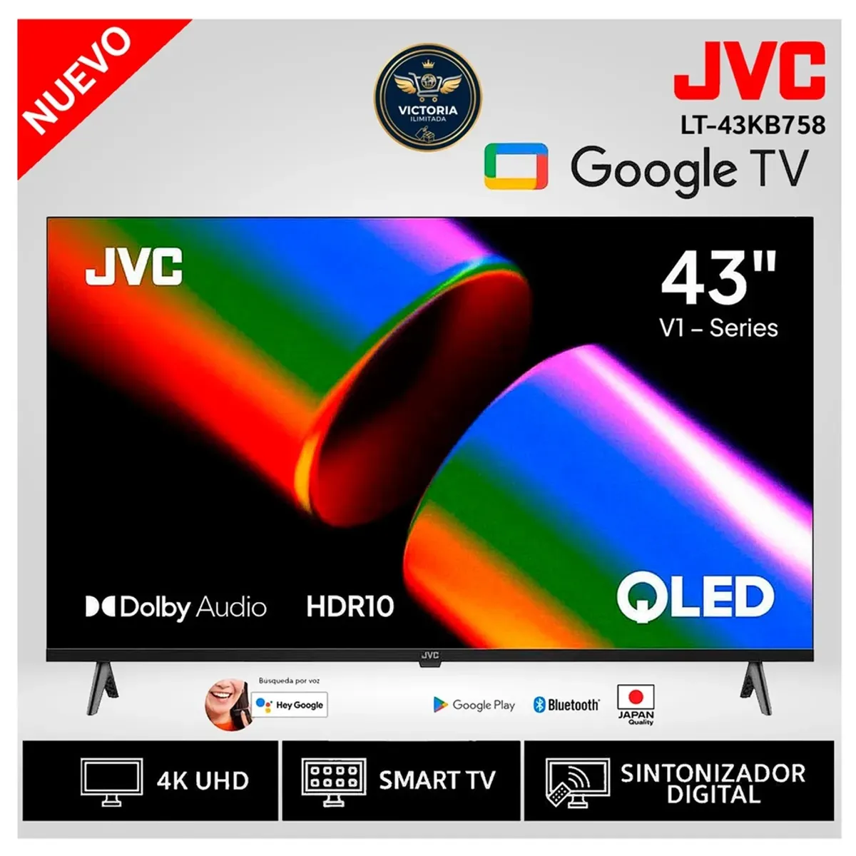 JVC - Televisor JVC 43 Pulg QLED UHD 4K Google TV LT-43KB758 Modelo Nuevo