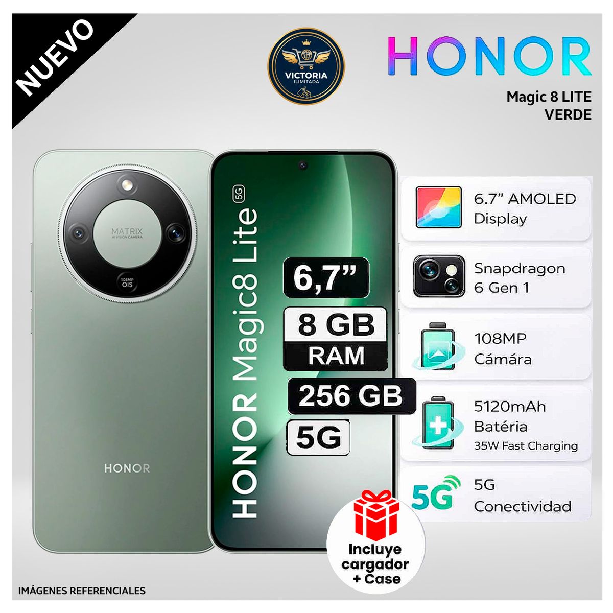 HONOR - Celular Honor Magic 8 LITE 256GB 8GB RAM Verde REGISTRADO