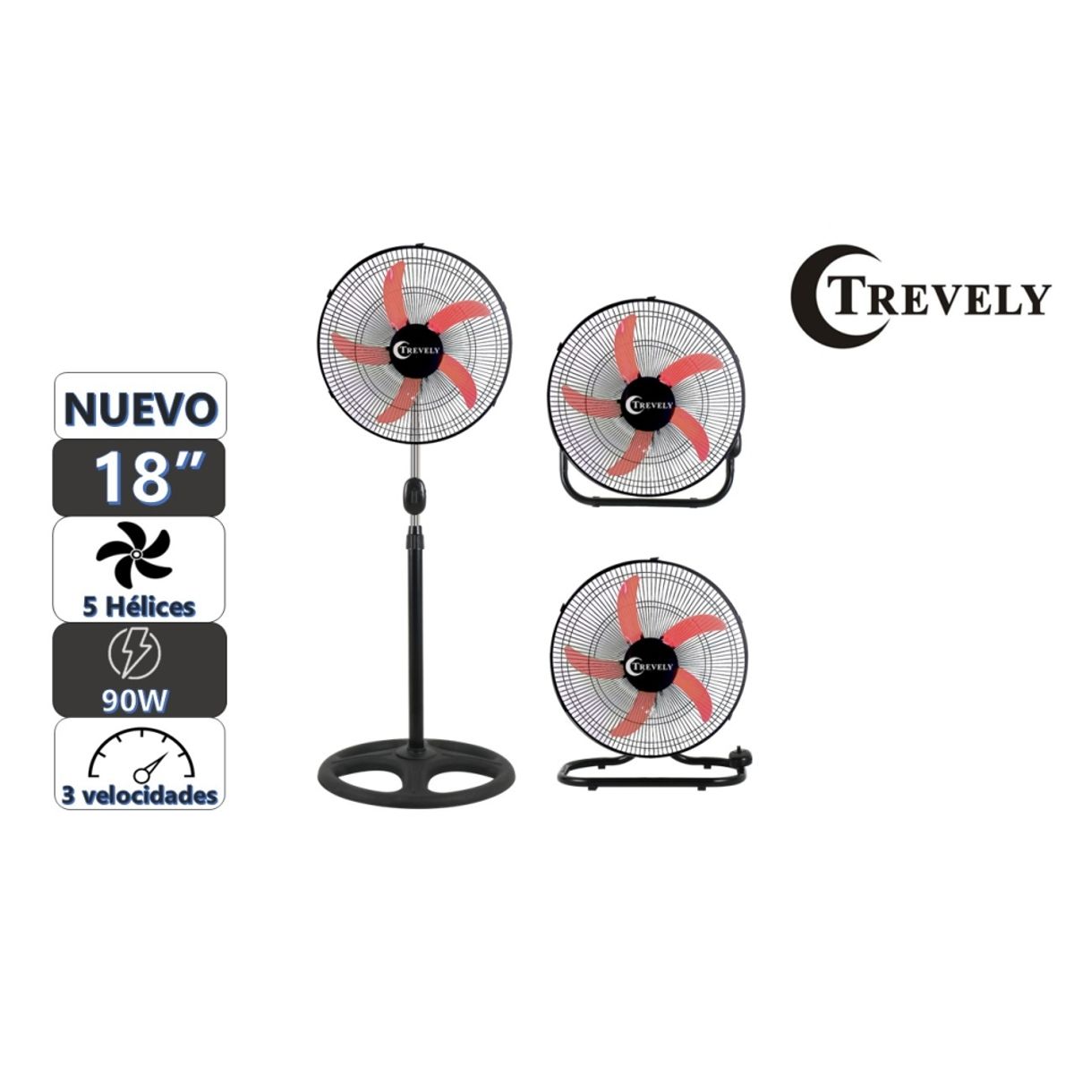 TREVELY - Ventilador 3 en 1  18" TREVELY VT-1834 - 90W - naranja