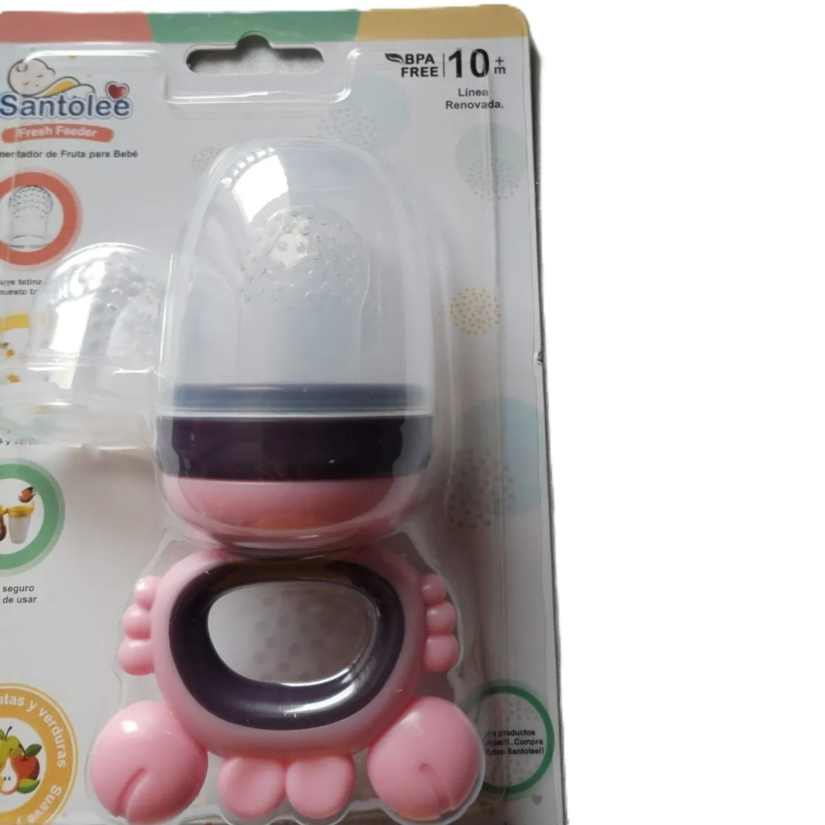 SANTOLEE - Chupón Alimentador De Fruta Para Bebé Con Tetina De Repuesto Mod.Cangrejo