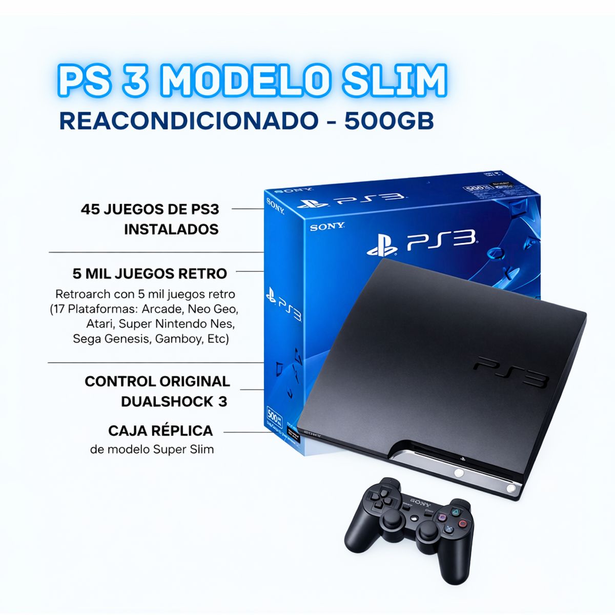 SONY - Consola PlayStation 3 / Ps3 Slim Reacondicionado 500GB + 5000 Juegos