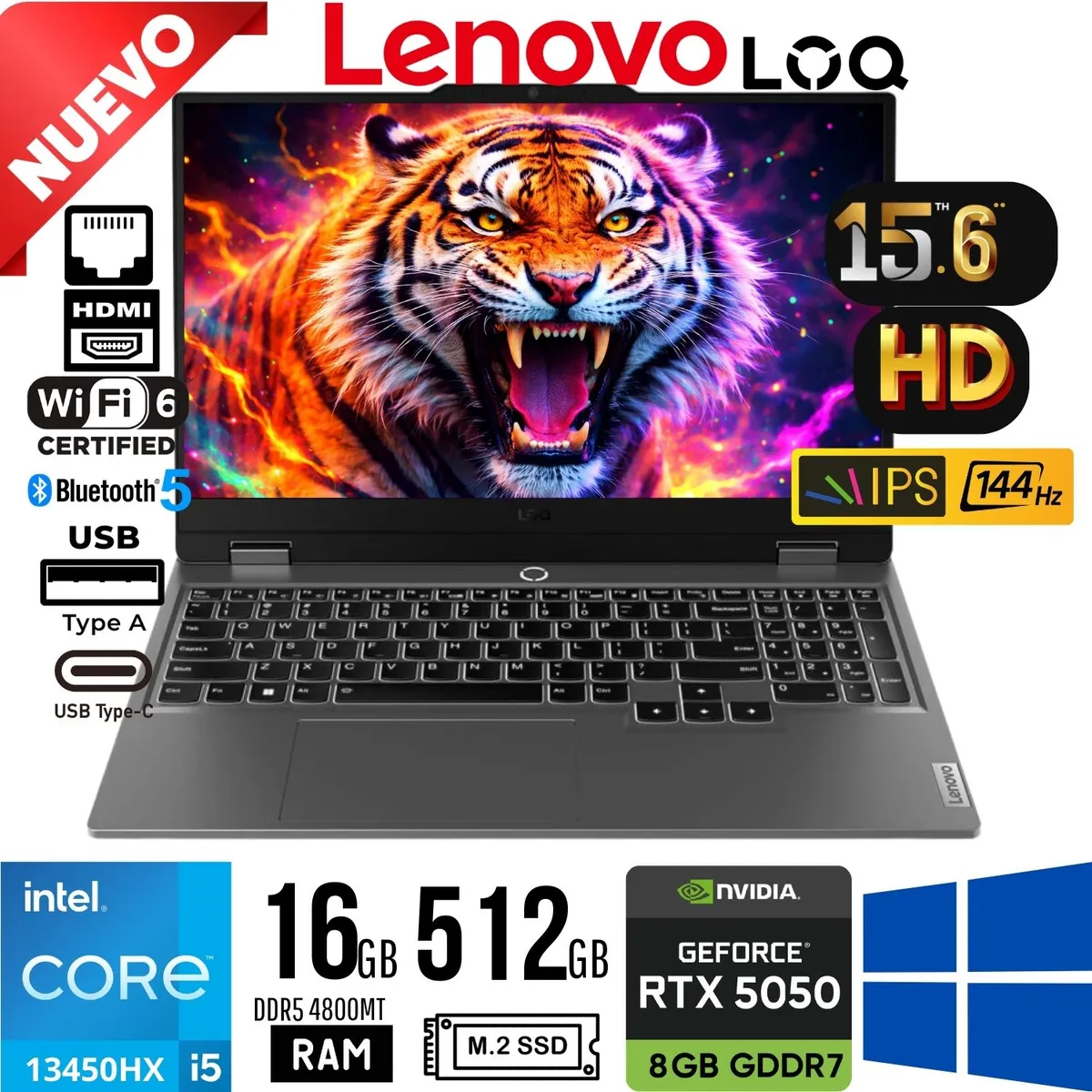 LENOVO - Laptop Lenovo LOQ Essential 15IRX11 i5-13450HX Ram 16Gb SSD 512GB RTX 5050 8Gb 15.6"FHD WIN 11