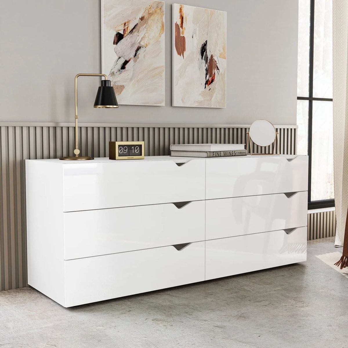 R&R MUEBLES - Cómoda Moderno Sam 8 Cajones Blanco R&R MUEBLES