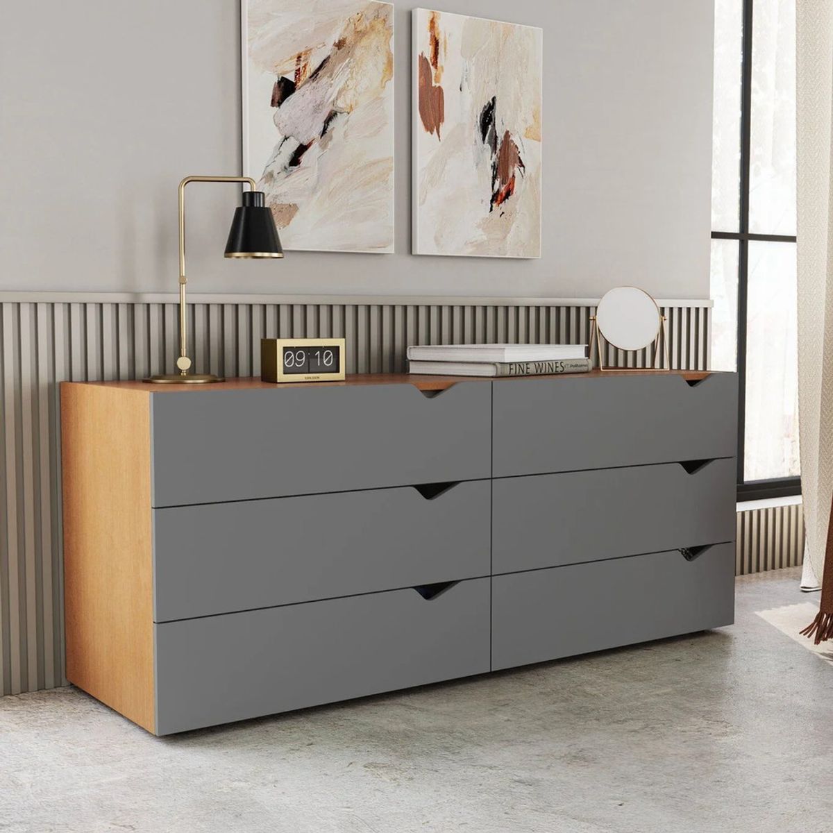 R&R MUEBLES - Cómoda Moderno Sam 8 Cajones MaR&Rón y Plomo R&R MUEBLES