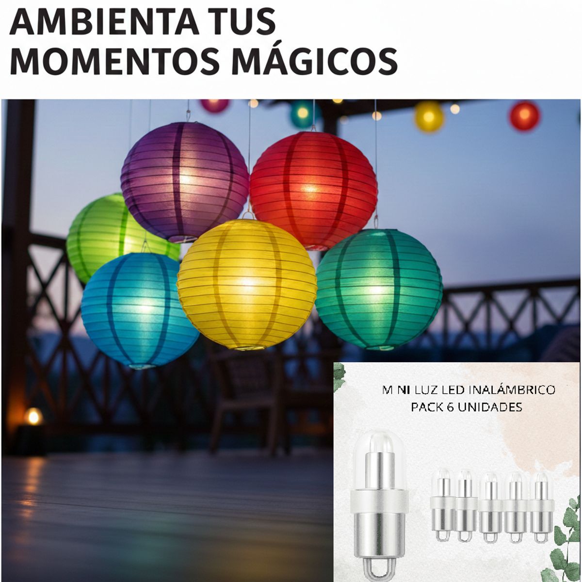 GENERICO - MINI LUZ LED INALÁMBRICA  PACK X6 unidades color blanco