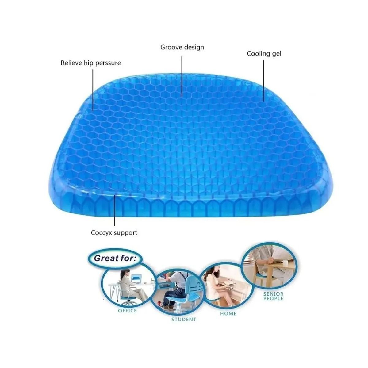 OEM - ASIENTO FLEXIBLE COJIN GEL ORTOPEDICO CONFORTABLE AUTO OFICINA CASA