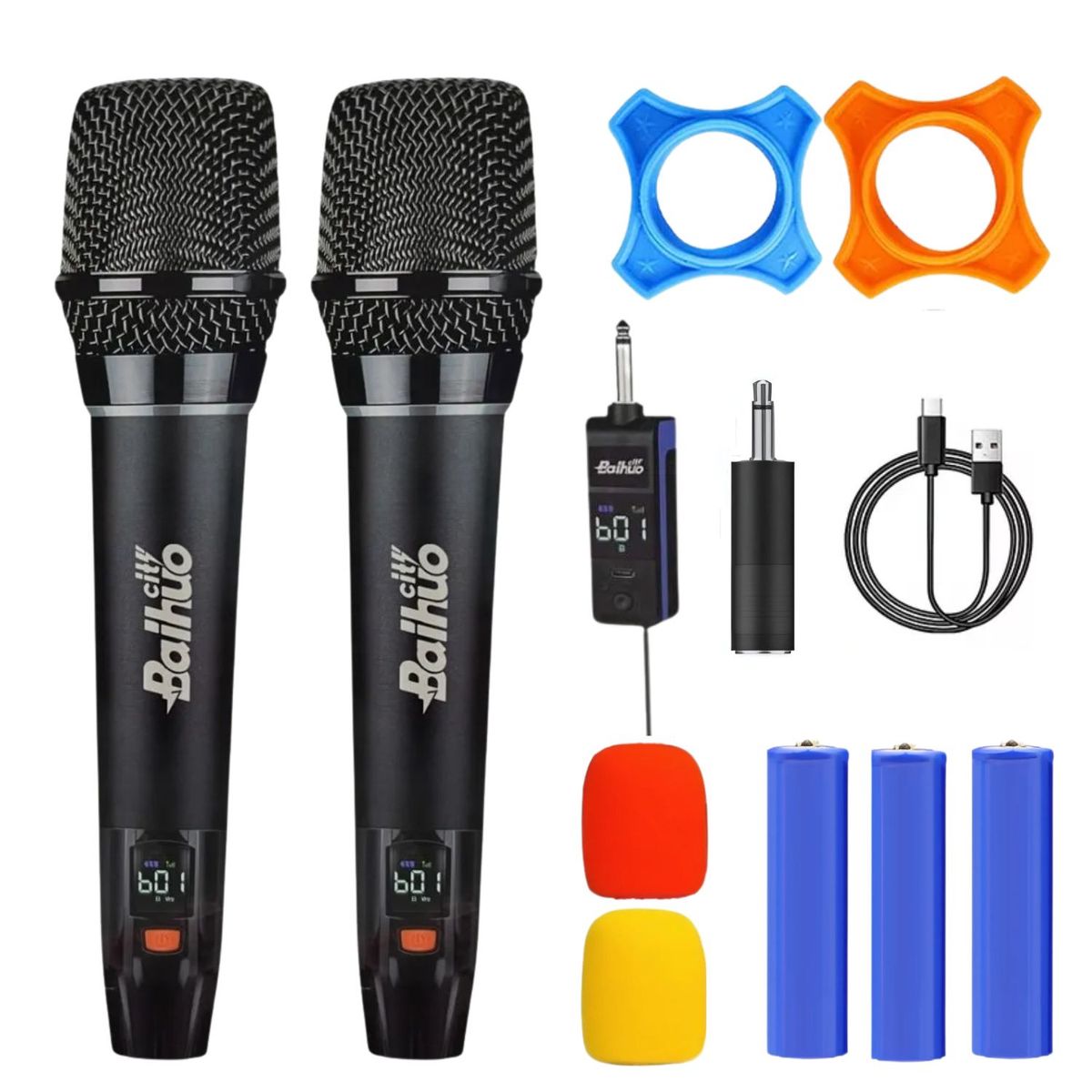 OEM - Micrófono Inalámbrico UHF Doble Recargable para Karaoke y Eventos 50m con Pantalla LED